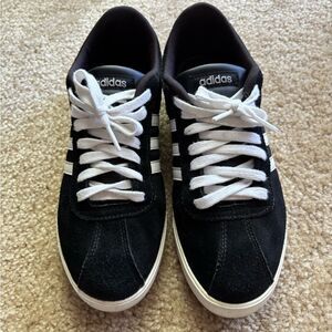 Adidas Black Suede Sneakers with White Stripes  Women’s  Size 7.5